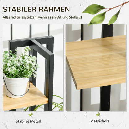 4-Tier Plant Stand, 110 cm High Flower Stand for Indoor Outdoor, Wooden Plant Shelf, Multi-layer Flower Rack, Flower Stand for Garden Balcony, Black+Natural Wood