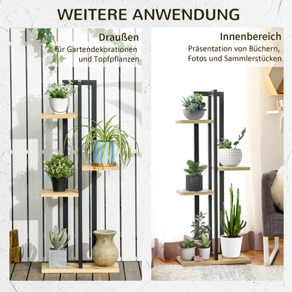 4-Tier Plant Stand, 110 cm High Flower Stand for Indoor Outdoor, Wooden Plant Shelf, Multi-layer Flower Rack, Flower Stand for Garden Balcony, Black+Natural Wood