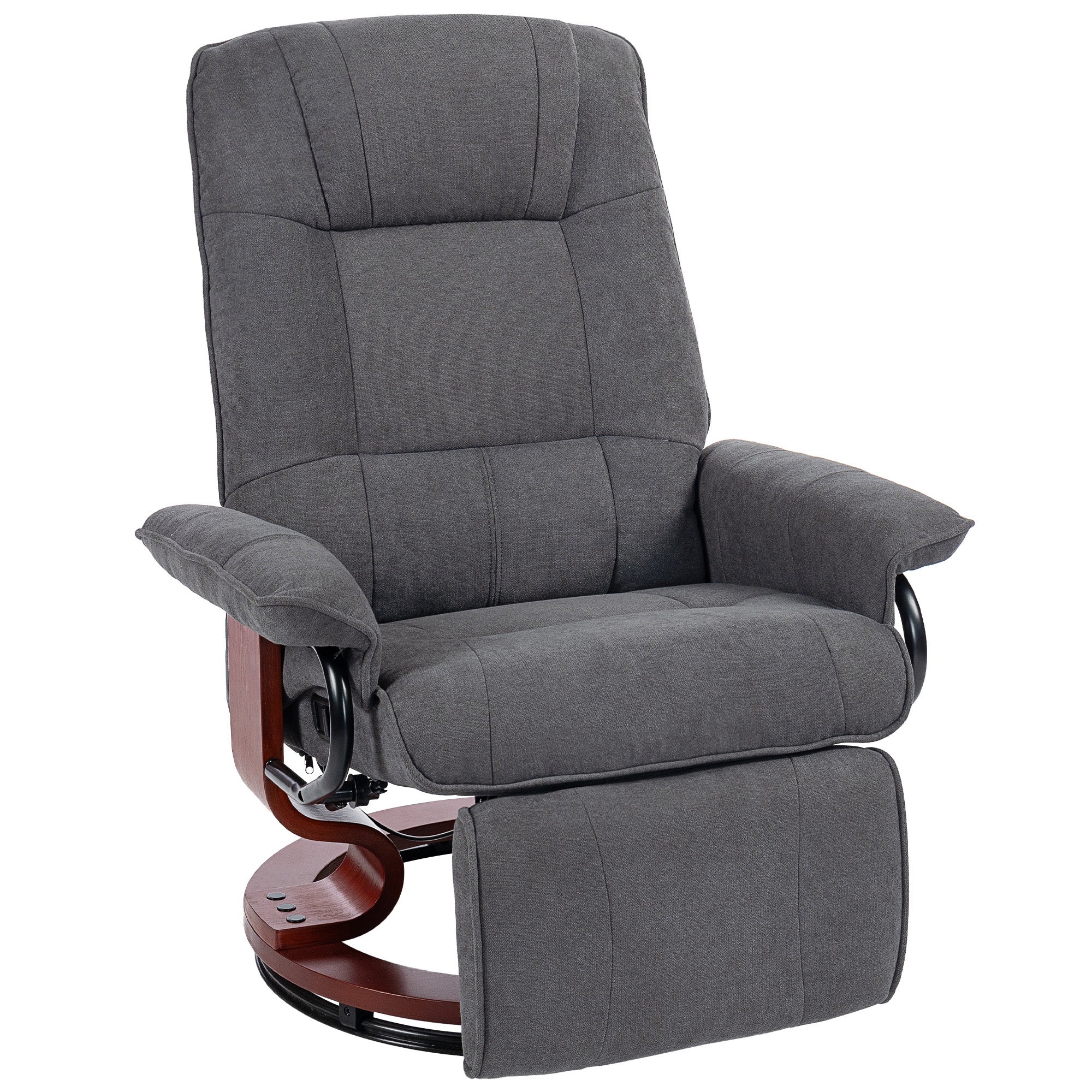 Recliner Armchair with Adjustable Footrest, 360° Swivel, Solid Wood Legs, Linen-Style Gray Fabric
