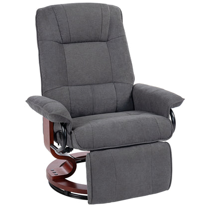 Recliner Armchair with Adjustable Footrest, 360° Swivel, Solid Wood Legs, Linen-Style Gray Fabric