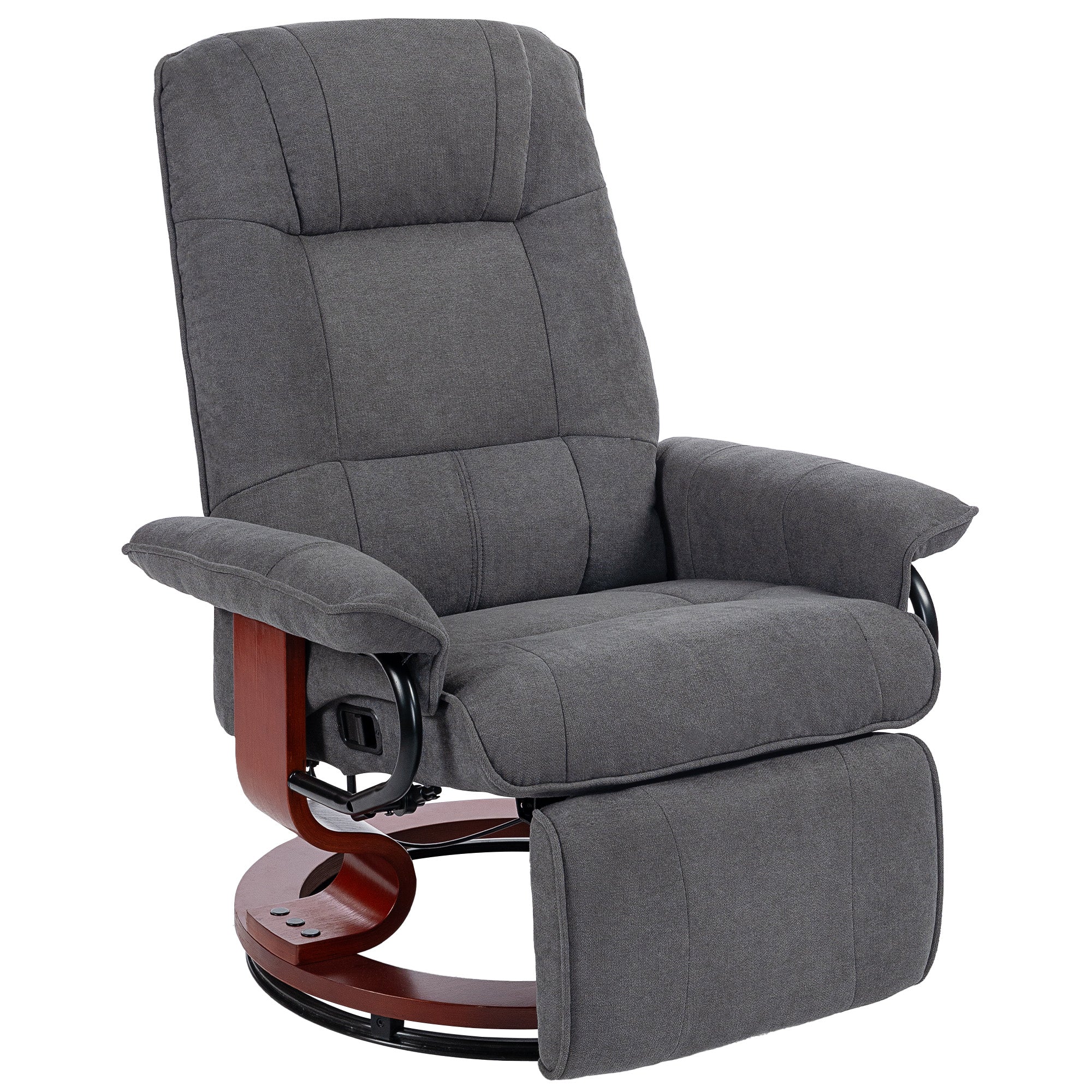 Recliner Armchair with Adjustable Footrest, 360° Swivel, Solid Wood Legs, Linen-Style Gray Fabric