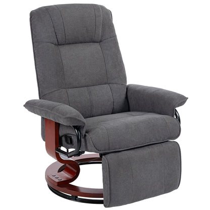 Recliner Armchair with Adjustable Footrest, 360° Swivel, Solid Wood Legs, Linen-Style Gray Fabric