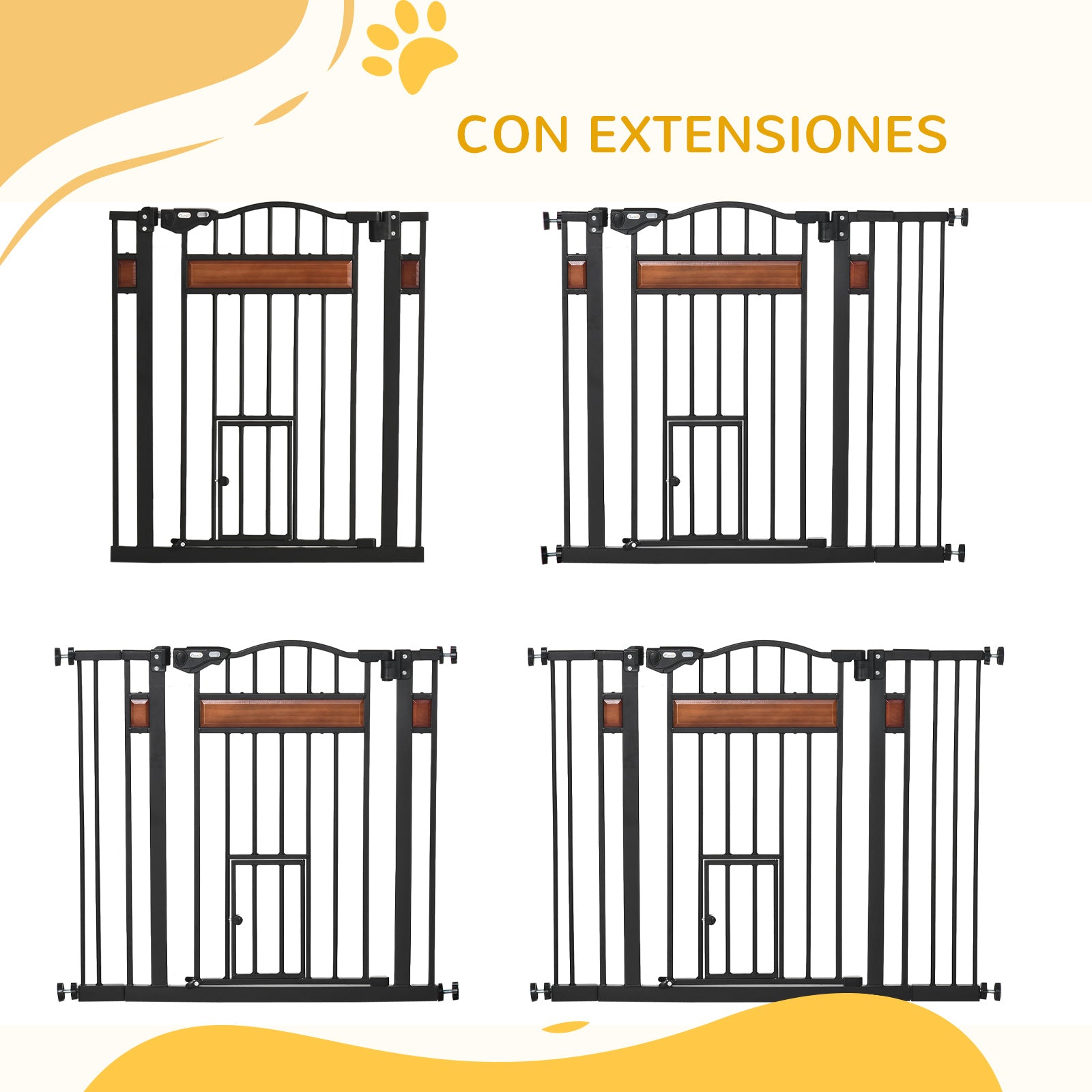 Expandable Safety Gate for Doors and Stairs Dog Gate with Adjustable Height Auto-Locking and Double Locking System 93x76.2 cm Black