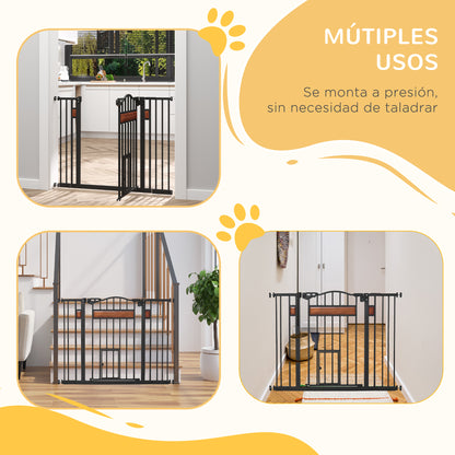Expandable Safety Gate for Doors and Stairs Dog Gate with Adjustable Height Auto-Locking and Double Locking System 93x76.2 cm Black