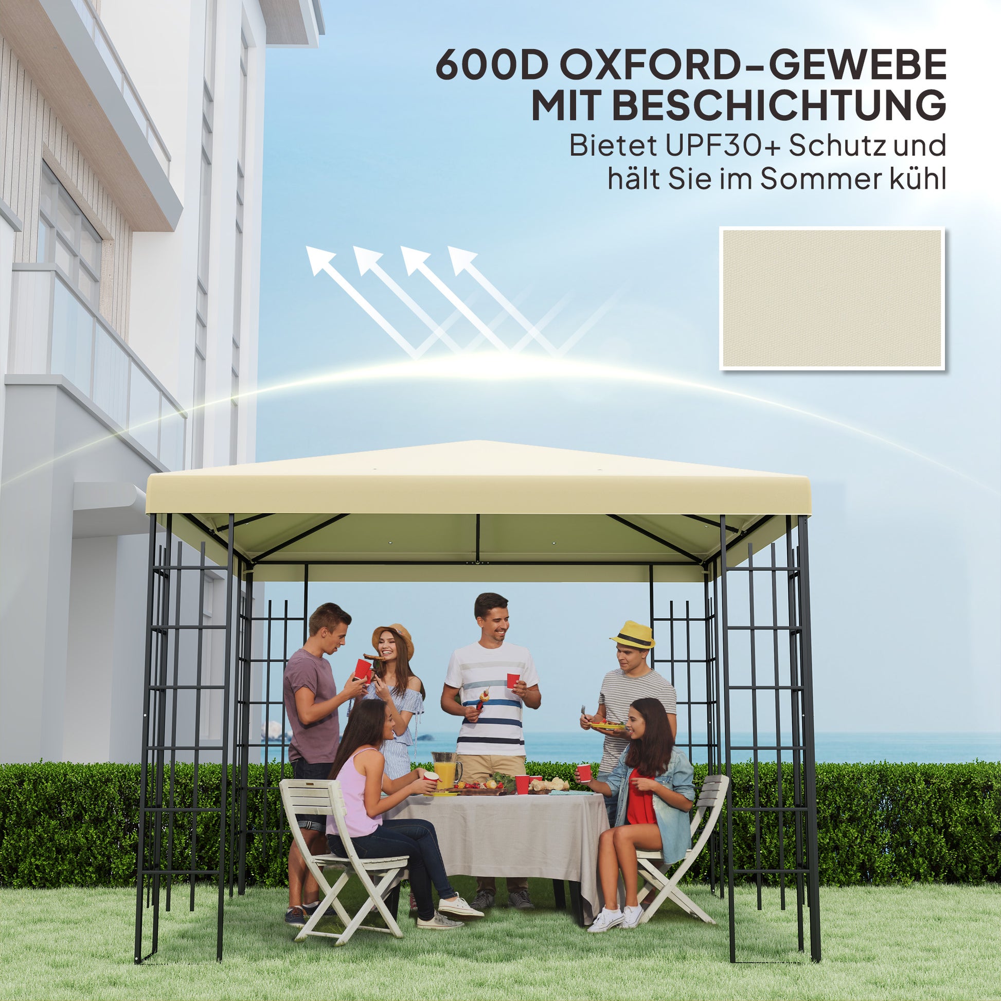 Replacement Canopy for 3 x 3 m Pavilion, Waterproof Pavilion Roof, Replacement Cover for Garden Pavilion, Replacement Parts made of Oxford Fabric, 370 gsm, Cream White