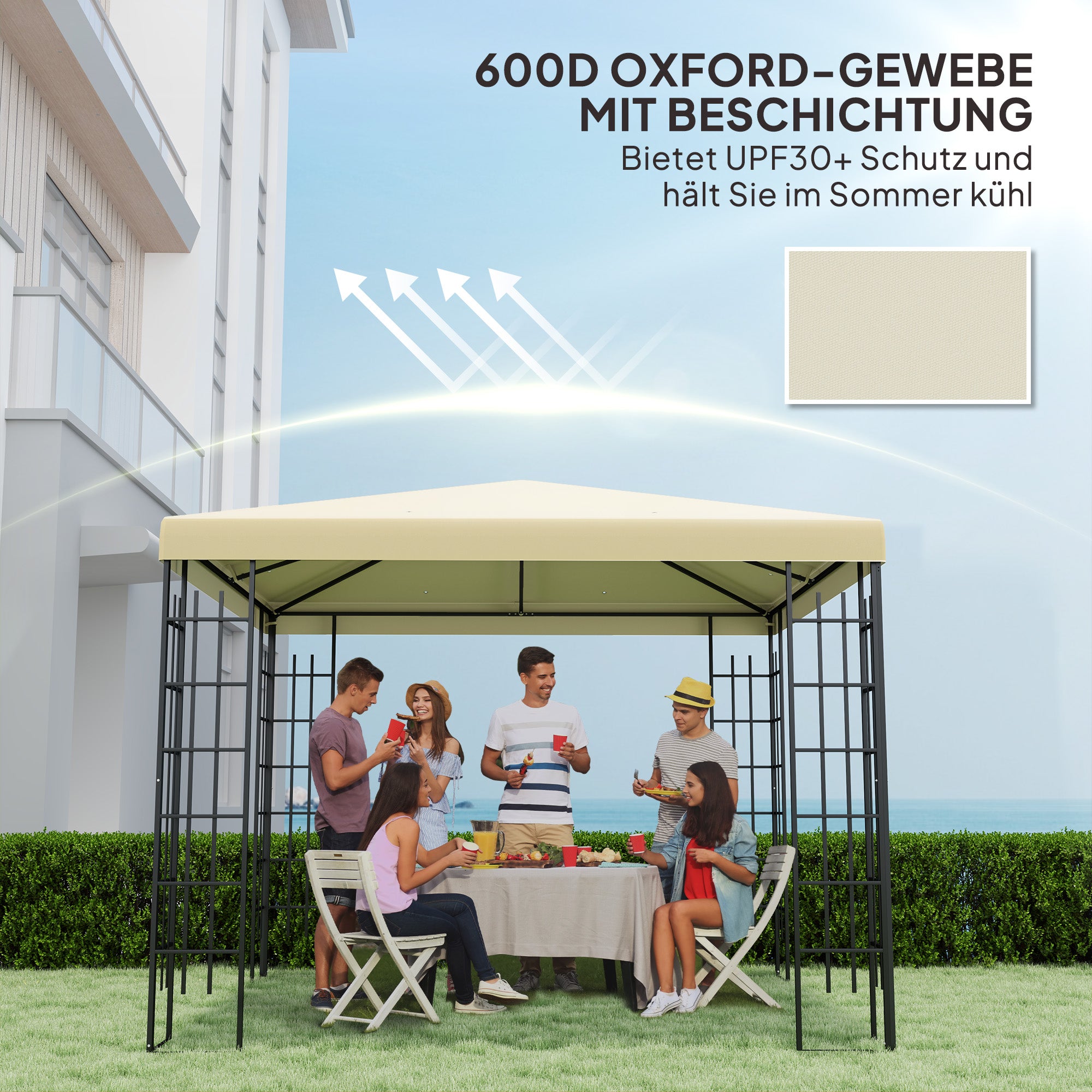 Replacement Canopy for 3 x 3 m Pavilion, Waterproof Pavilion Roof, Replacement Cover for Garden Pavilion, Replacement Parts made of Oxford Fabric, 370 gsm, Cream White