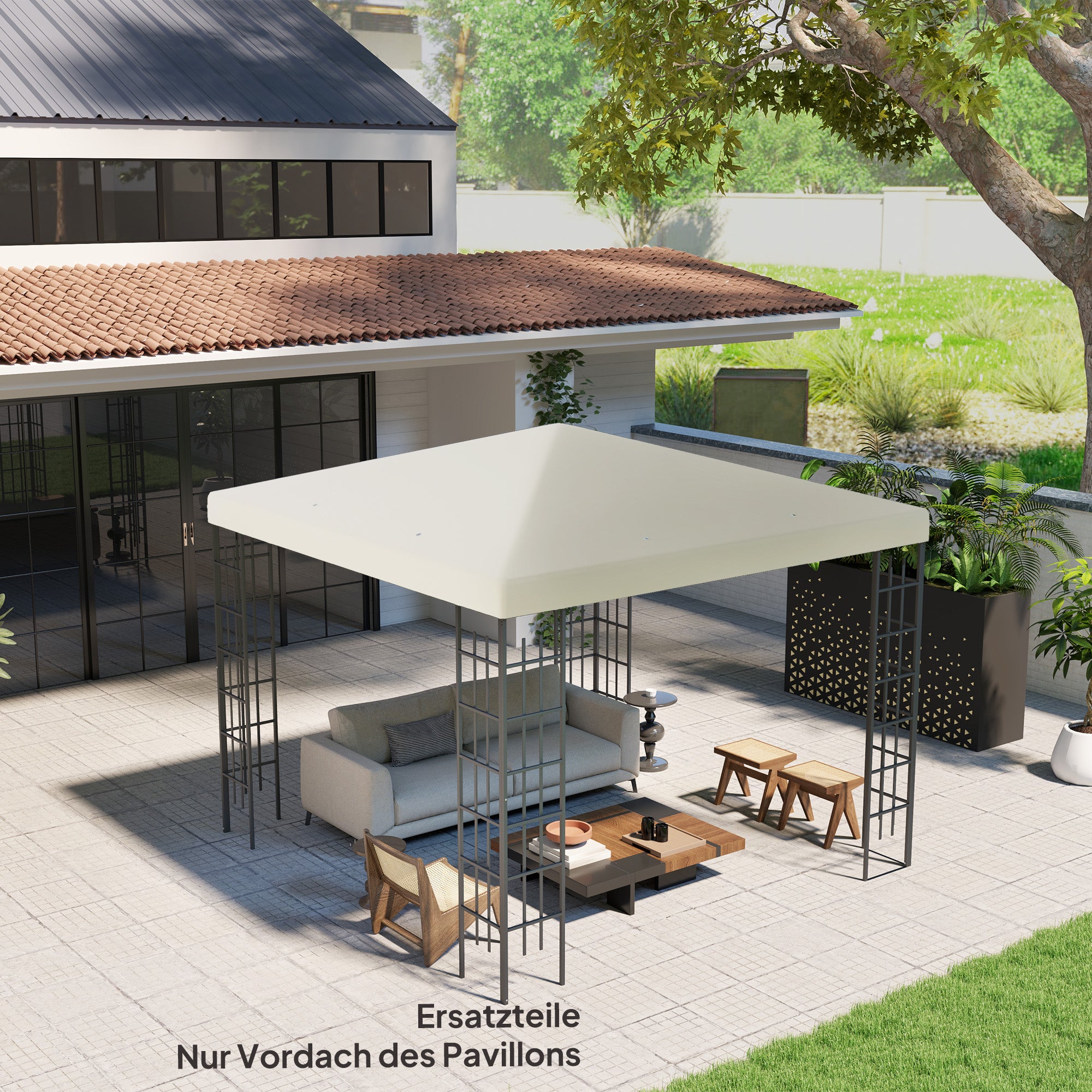Replacement Canopy for 3 x 3 m Pavilion, Waterproof Pavilion Roof, Replacement Cover for Garden Pavilion, Replacement Parts made of Oxford Fabric, 370 gsm, Cream White
