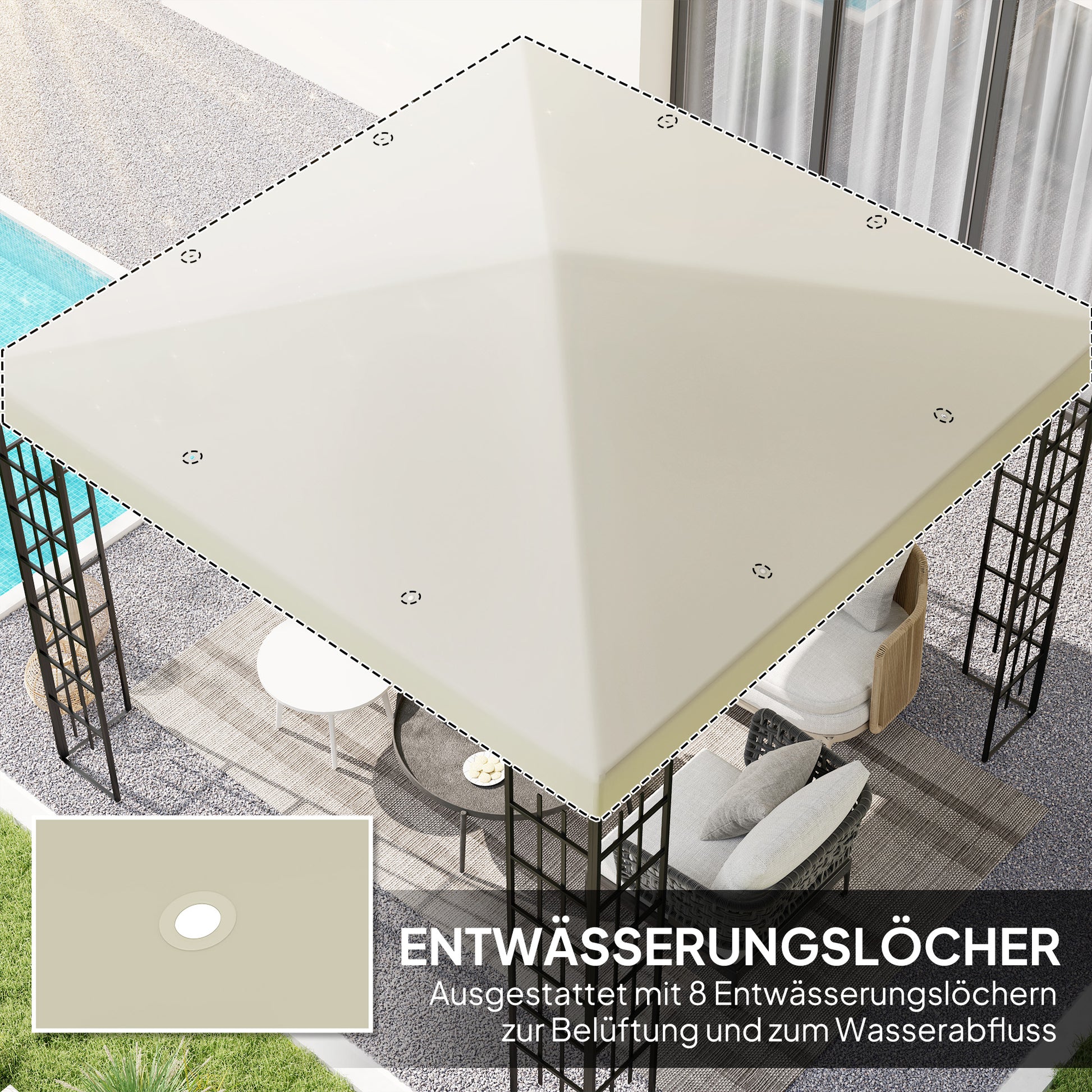 Replacement Canopy for 3 x 3 m Pavilion, Waterproof Pavilion Roof, Replacement Cover for Garden Pavilion, Replacement Parts made of Oxford Fabric, 370 gsm, Cream White