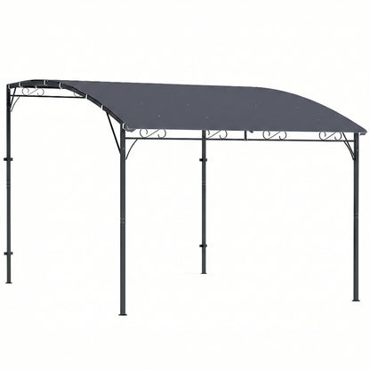 Wall-Mounted Garden Pergola, 12 ft 7 in x 9 ft 5 in — Sloped Drainage Roof, UPF30+ Waterproof Canopy, Powder-Coated Metal Frame, Gray