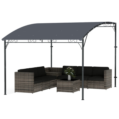 Wall-Mounted Garden Pergola, 12 ft 7 in x 9 ft 5 in — Sloped Drainage Roof, UPF30+ Waterproof Canopy, Powder-Coated Metal Frame, Gray