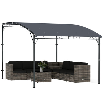 Wall-Mounted Garden Pergola, 12 ft 7 in x 9 ft 5 in — Sloped Drainage Roof, UPF30+ Waterproof Canopy, Powder-Coated Metal Frame, Gray