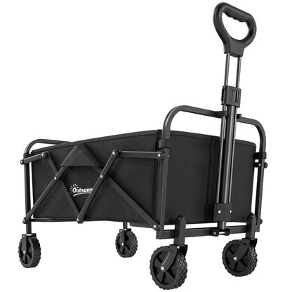 Foldable Beach Wagon with Wheels, Adjustable Handle, Metal Frame, 150 lb Capacity, All-Terrain Utility Cart for Garden, Camping, Shopping — Black
