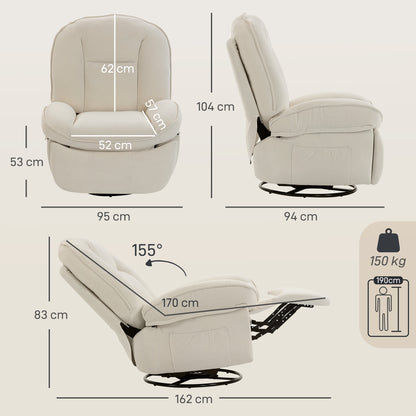 Recliner Chair — Padded Swivel & Rocking TV Recliner with Footrest, Deep Seat, Chenille Upholstery, Side Pocket, Up to 331 lb, Cream