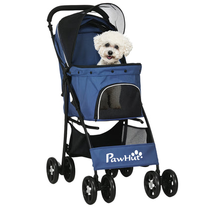 Foldable Dog Stroller Pet Buggy for Small Dogs with Basket Adjustable Canopy Mesh Window and 2 Universal Wheels Load 15 kg 81x48x99 cm Navy Blue