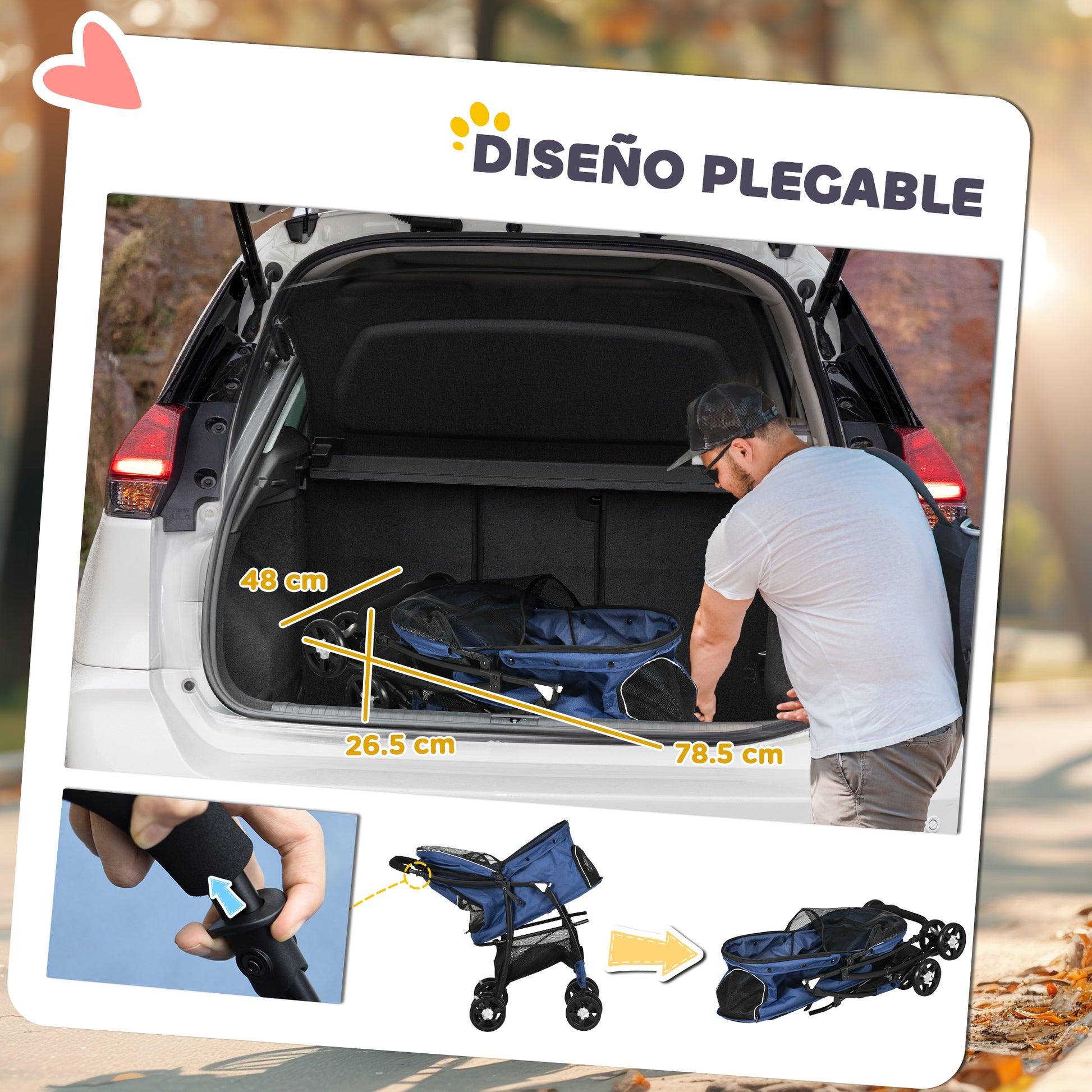 Foldable Dog Stroller Pet Buggy for Small Dogs with Basket Adjustable Canopy Mesh Window and 2 Universal Wheels Load 15 kg 81x48x99 cm Navy Blue