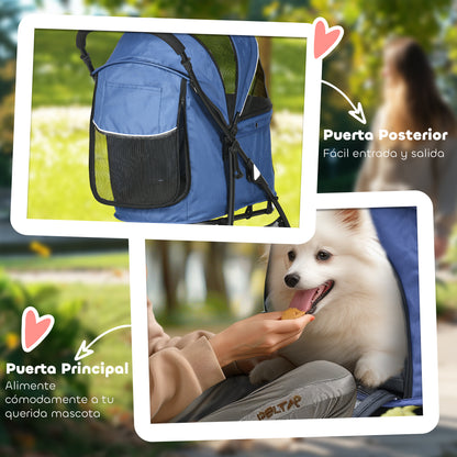 Foldable Dog Stroller Pet Buggy for Small Dogs with Basket Adjustable Canopy Mesh Window and 2 Universal Wheels Load 15 kg 81x48x99 cm Navy Blue