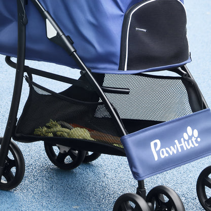 Foldable Dog Stroller Pet Buggy for Small Dogs with Basket Adjustable Canopy Mesh Window and 2 Universal Wheels Load 15 kg 81x48x99 cm Navy Blue