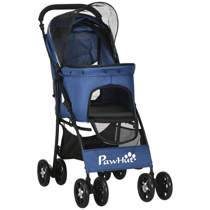 Foldable Dog Stroller Pet Buggy for Small Dogs with Basket Adjustable Canopy Mesh Window and 2 Universal Wheels Load 15 kg 81x48x99 cm Navy Blue