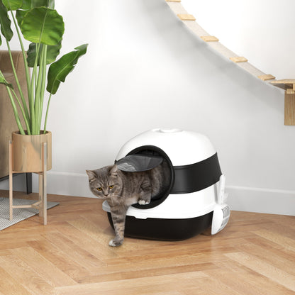 Cat Litter Box Cat Toilet House Foldable Swing Door Skylight + Shovel Included 52 x 41 x 38 cm - black white