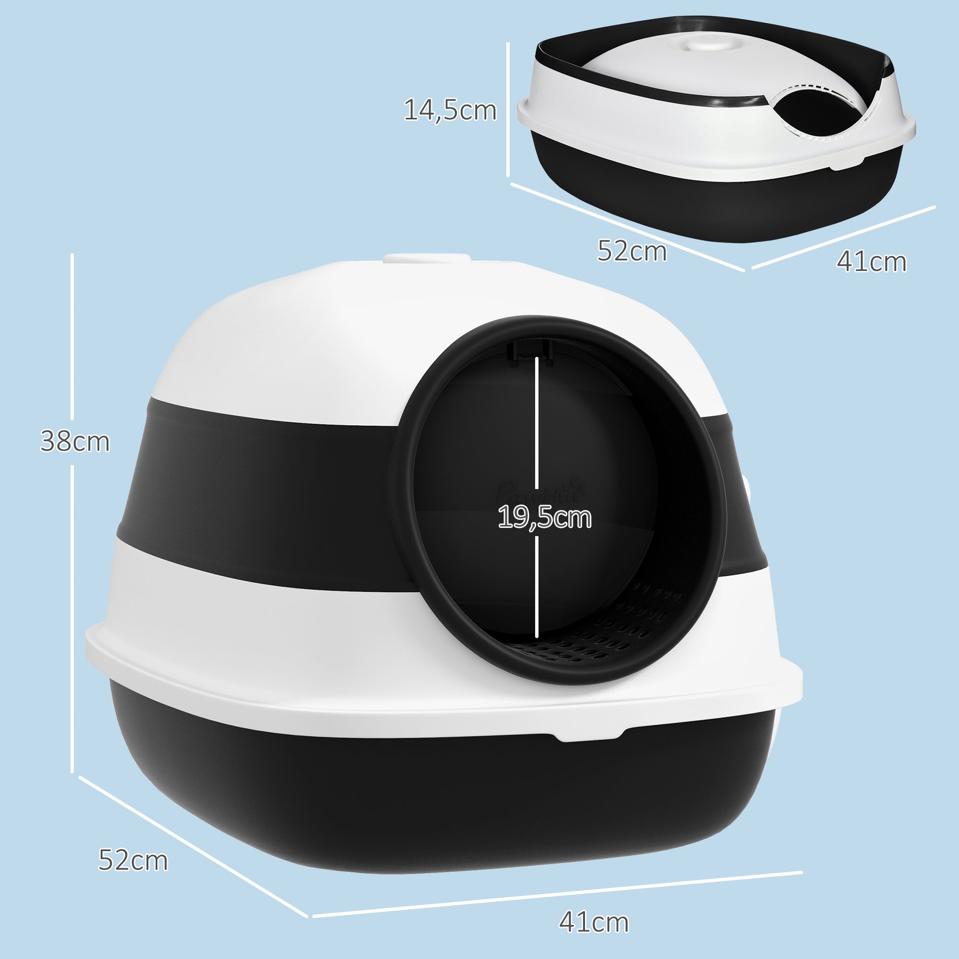Cat Litter Box Cat Toilet House Foldable Swing Door Skylight + Shovel Included 52 x 41 x 38 cm - black white