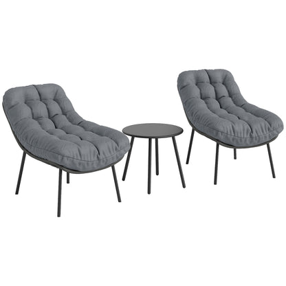 Outdoor Rattan Resin Garden Furniture Set for 2 People with 15 cm Thick Cushions and Steel Frames for Balcony, Terrace, Patio, Gray