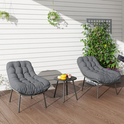 Outdoor Rattan Resin Garden Furniture Set for 2 People with 15 cm Thick Cushions and Steel Frames for Balcony, Terrace, Patio, Gray