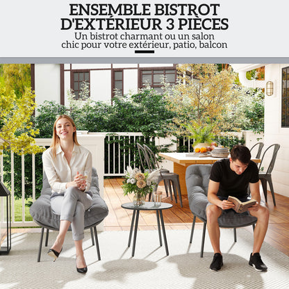 Outdoor Rattan Resin Garden Furniture Set for 2 People with 15 cm Thick Cushions and Steel Frames for Balcony, Terrace, Patio, Gray