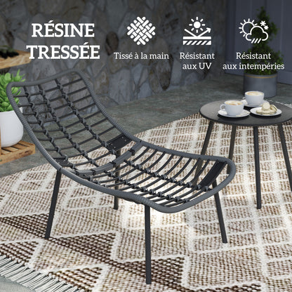 Outdoor Rattan Resin Garden Furniture Set for 2 People with 15 cm Thick Cushions and Steel Frames for Balcony, Terrace, Patio, Gray