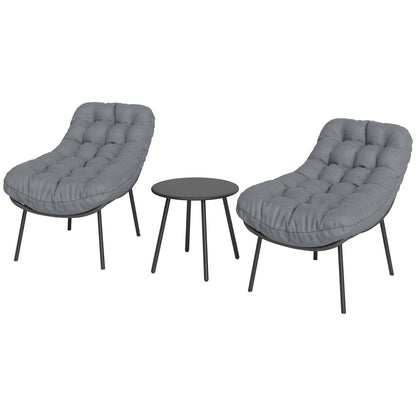 Outdoor Rattan Resin Garden Furniture Set for 2 People with 15 cm Thick Cushions and Steel Frames for Balcony, Terrace, Patio, Gray