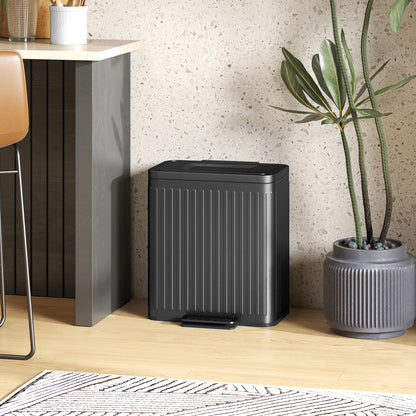 40L Dual-Compartment Step Trash Can — 2 x 20L Removable Inner Buckets, Soft-Close Lid & Hold-Open, Fingerprint-Resistant — Black