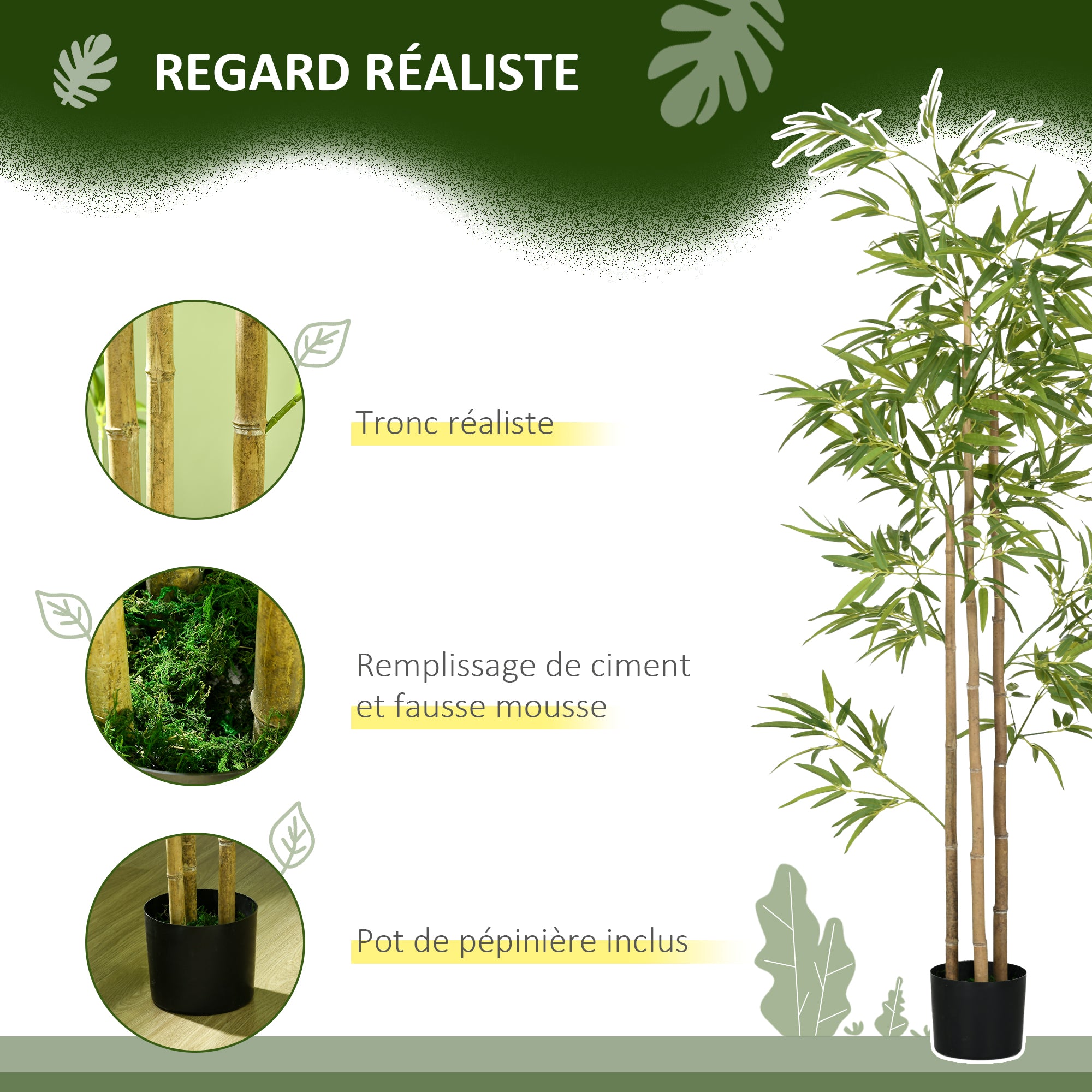 Set of 2 Artificial Bamboo Plants Artificial Tree Height 180 cm with Pot, Interior Decoration, Very Realistic