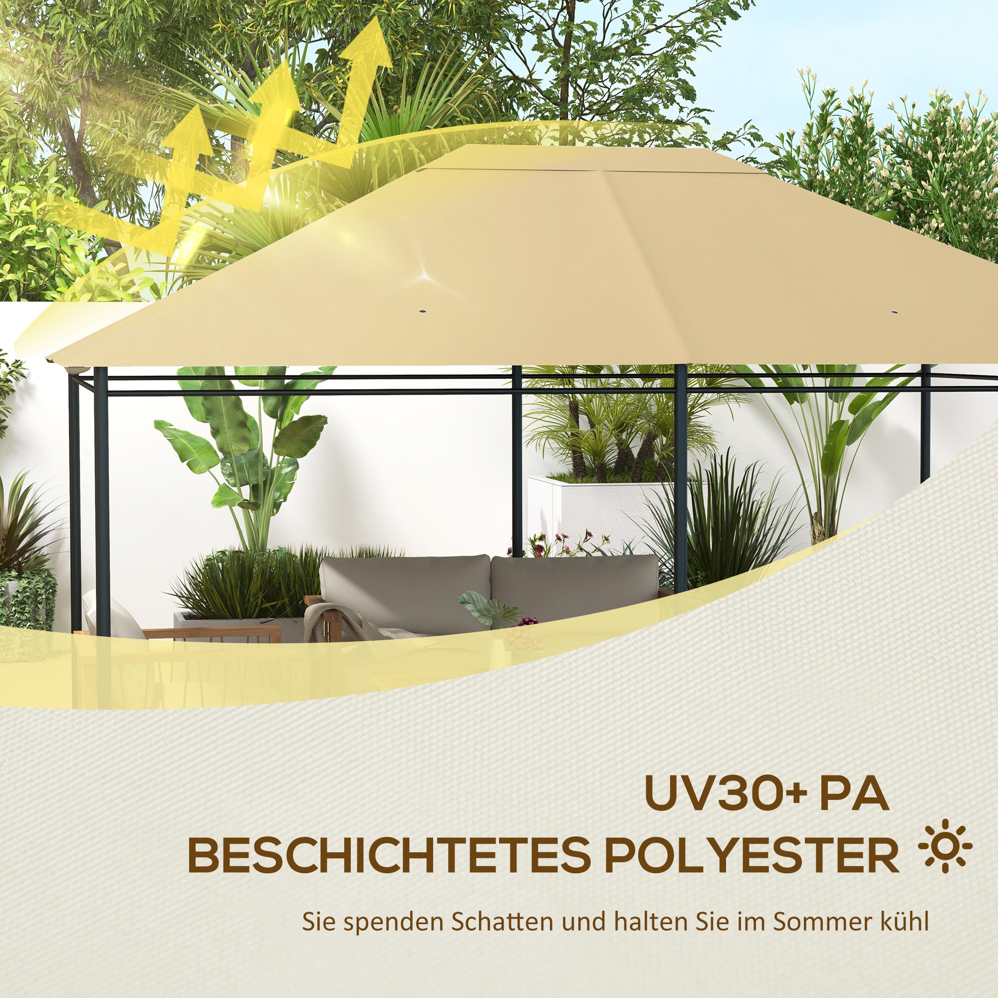Replacement Roof for Pavilion 4 x 3m, Water-Repellent Pavilion Roof with UV Protection 30+, Replacement Cover for Garden Pavilion, Polyester Fabric Replacement Parts, 180 g/m², Khaki