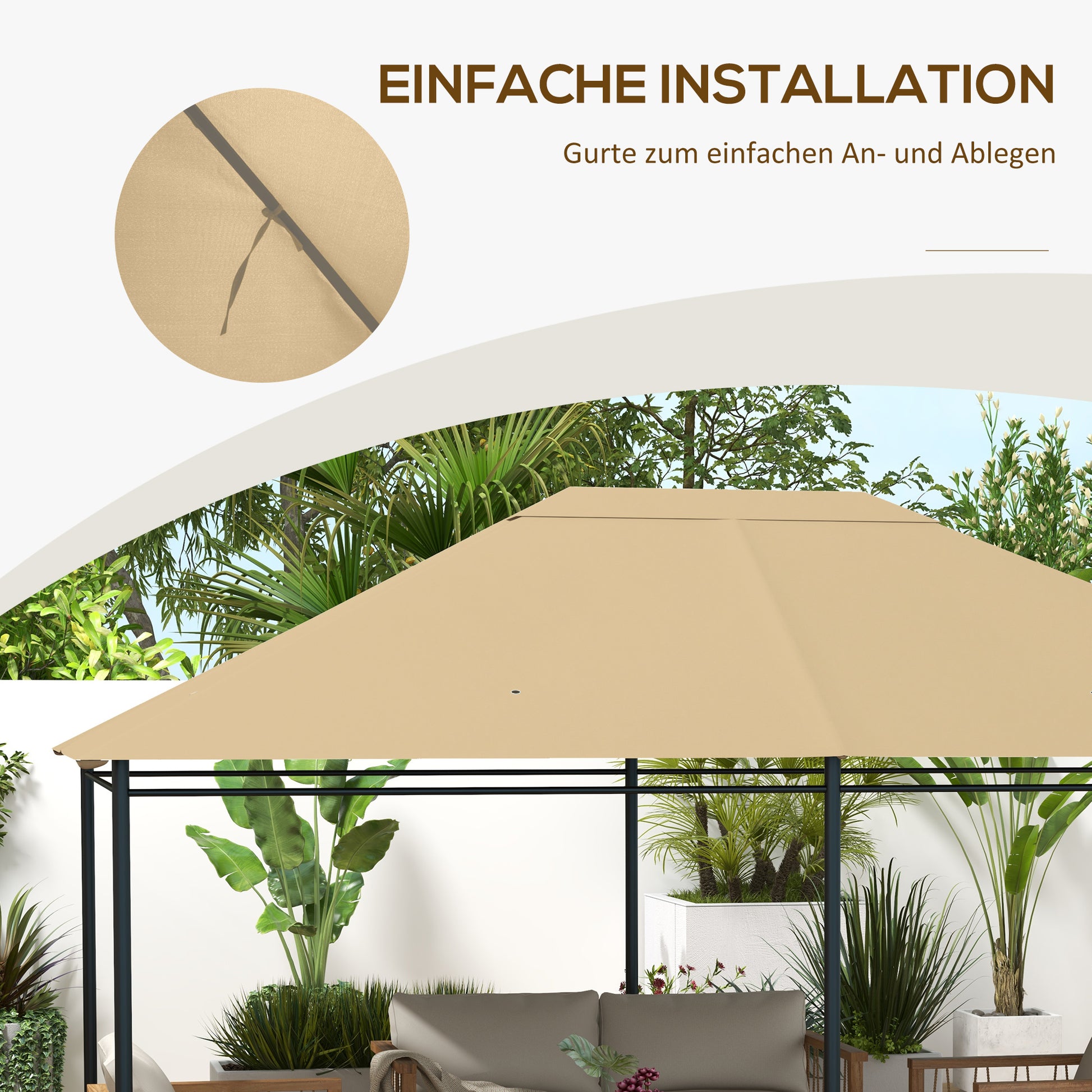 Replacement Roof for Pavilion 4 x 3m, Water-Repellent Pavilion Roof with UV Protection 30+, Replacement Cover for Garden Pavilion, Polyester Fabric Replacement Parts, 180 g/m², Khaki