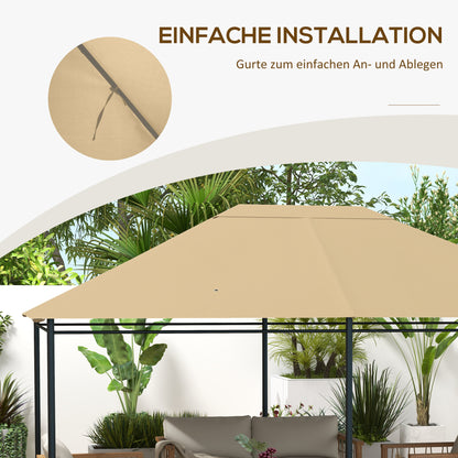 Replacement Roof for Pavilion 4 x 3m, Water-Repellent Pavilion Roof with UV Protection 30+, Replacement Cover for Garden Pavilion, Polyester Fabric Replacement Parts, 180 g/m², Khaki