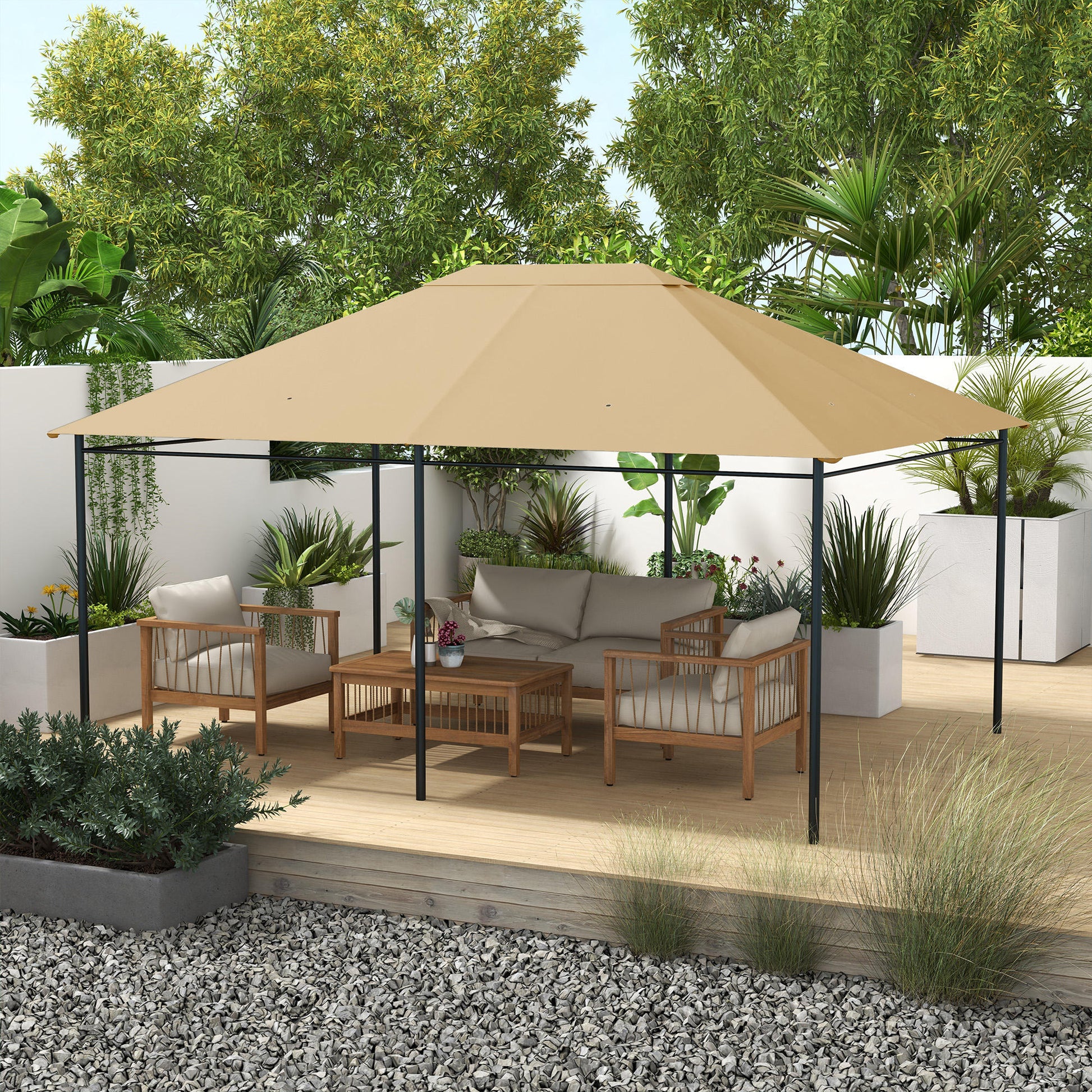 Replacement Roof for Pavilion 4 x 3m, Water-Repellent Pavilion Roof with UV Protection 30+, Replacement Cover for Garden Pavilion, Polyester Fabric Replacement Parts, 180 g/m², Khaki