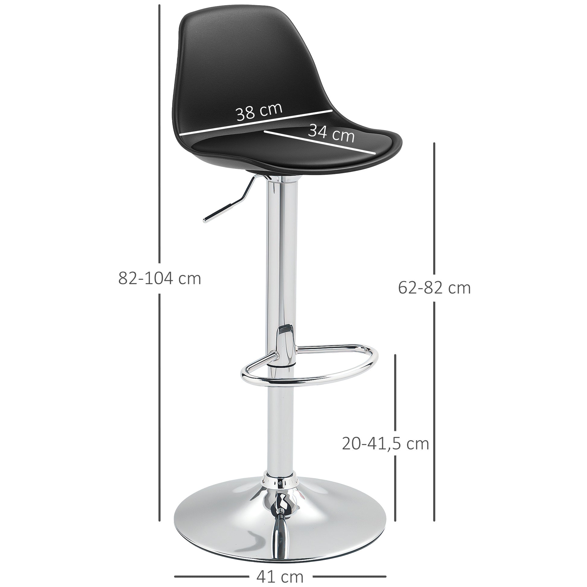Bar Stool Set of 2, Upholstered Bar Chair with Steel Frame, Backrest, Height Adjustable Kitchen Chairs with Footrest 360° Swivel Counter Stools for Kitchen, Living Room, Dining Room, Faux Leather Black