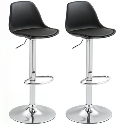 Bar Stool Set of 2, Upholstered Bar Chair with Steel Frame, Backrest, Height Adjustable Kitchen Chairs with Footrest 360° Swivel Counter Stools for Kitchen, Living Room, Dining Room, Faux Leather Black