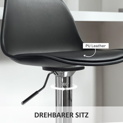 Bar Stool Set of 2, Upholstered Bar Chair with Steel Frame, Backrest, Height Adjustable Kitchen Chairs with Footrest 360° Swivel Counter Stools for Kitchen, Living Room, Dining Room, Faux Leather Black