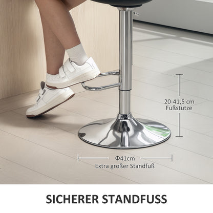 Bar Stool Set of 2, Upholstered Bar Chair with Steel Frame, Backrest, Height Adjustable Kitchen Chairs with Footrest 360° Swivel Counter Stools for Kitchen, Living Room, Dining Room, Faux Leather Black