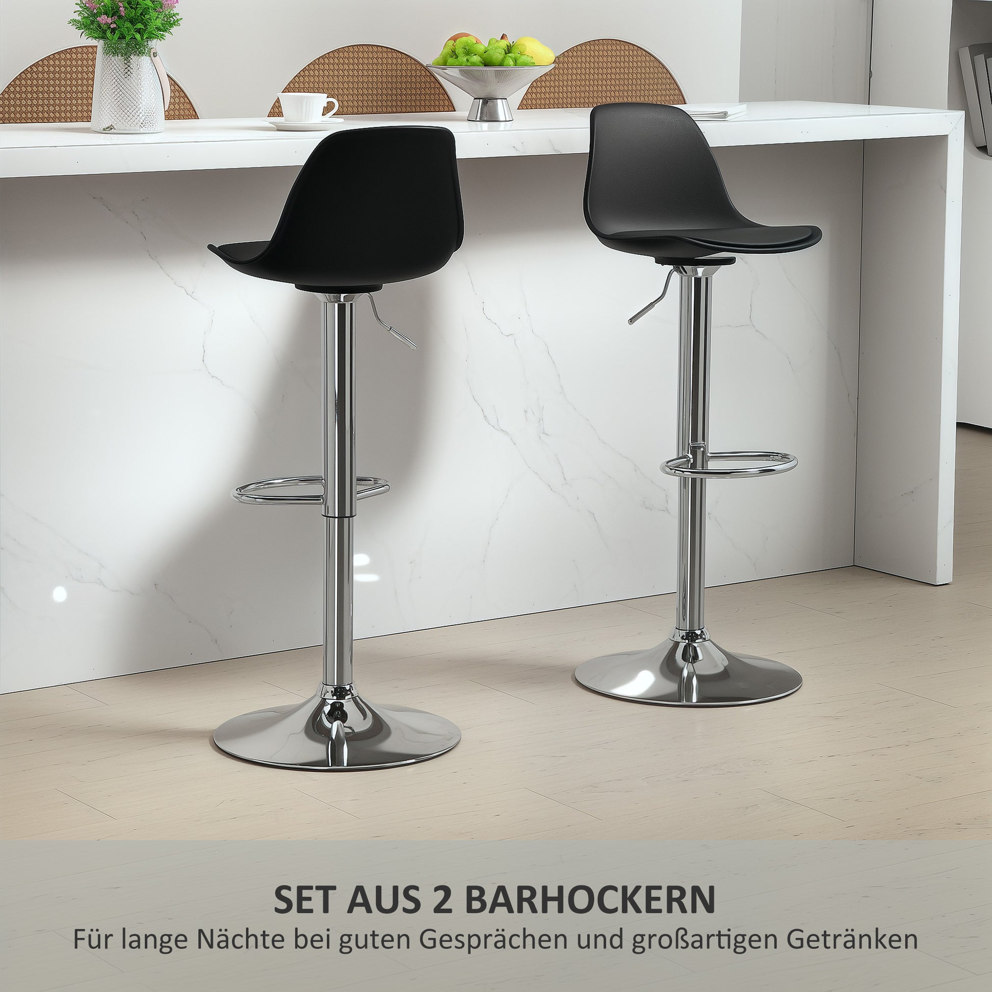 Bar Stool Set of 2, Upholstered Bar Chair with Steel Frame, Backrest, Height Adjustable Kitchen Chairs with Footrest 360° Swivel Counter Stools for Kitchen, Living Room, Dining Room, Faux Leather Black