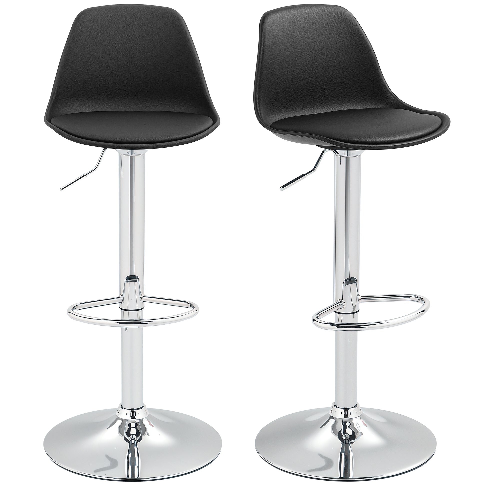 Bar Stool Set of 2, Upholstered Bar Chair with Steel Frame, Backrest, Height Adjustable Kitchen Chairs with Footrest 360° Swivel Counter Stools for Kitchen, Living Room, Dining Room, Faux Leather Black