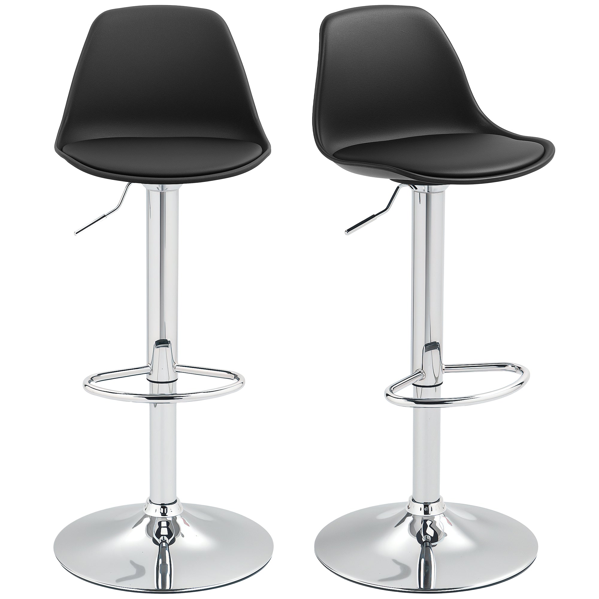Bar Stool Set of 2, Upholstered Bar Chair with Steel Frame, Backrest, Height Adjustable Kitchen Chairs with Footrest 360° Swivel Counter Stools for Kitchen, Living Room, Dining Room, Faux Leather Black