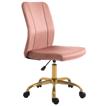 Contemporary Design Office Chair Swivel 360° Ergonomic Curved Backrest Adjustable Height Velvet Upholstery 56 x 60 x 102 cm Pink and Gold