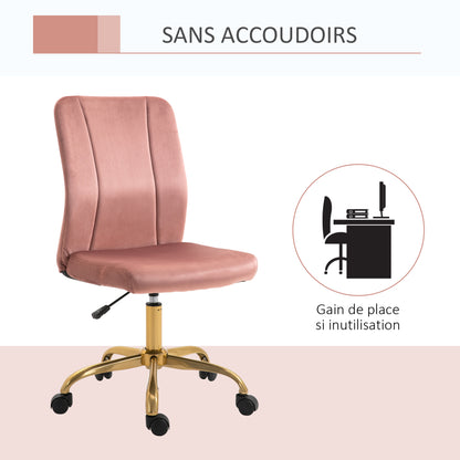 Contemporary Design Office Chair Swivel 360° Ergonomic Curved Backrest Adjustable Height Velvet Upholstery 56 x 60 x 102 cm Pink and Gold