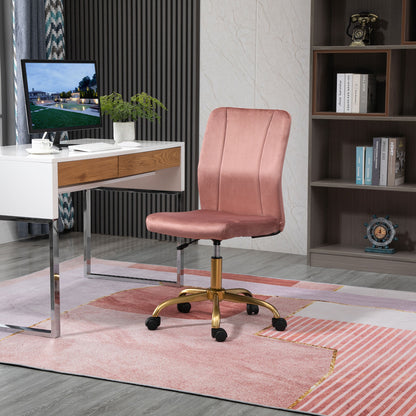 Contemporary Design Office Chair Swivel 360° Ergonomic Curved Backrest Adjustable Height Velvet Upholstery 56 x 60 x 102 cm Pink and Gold