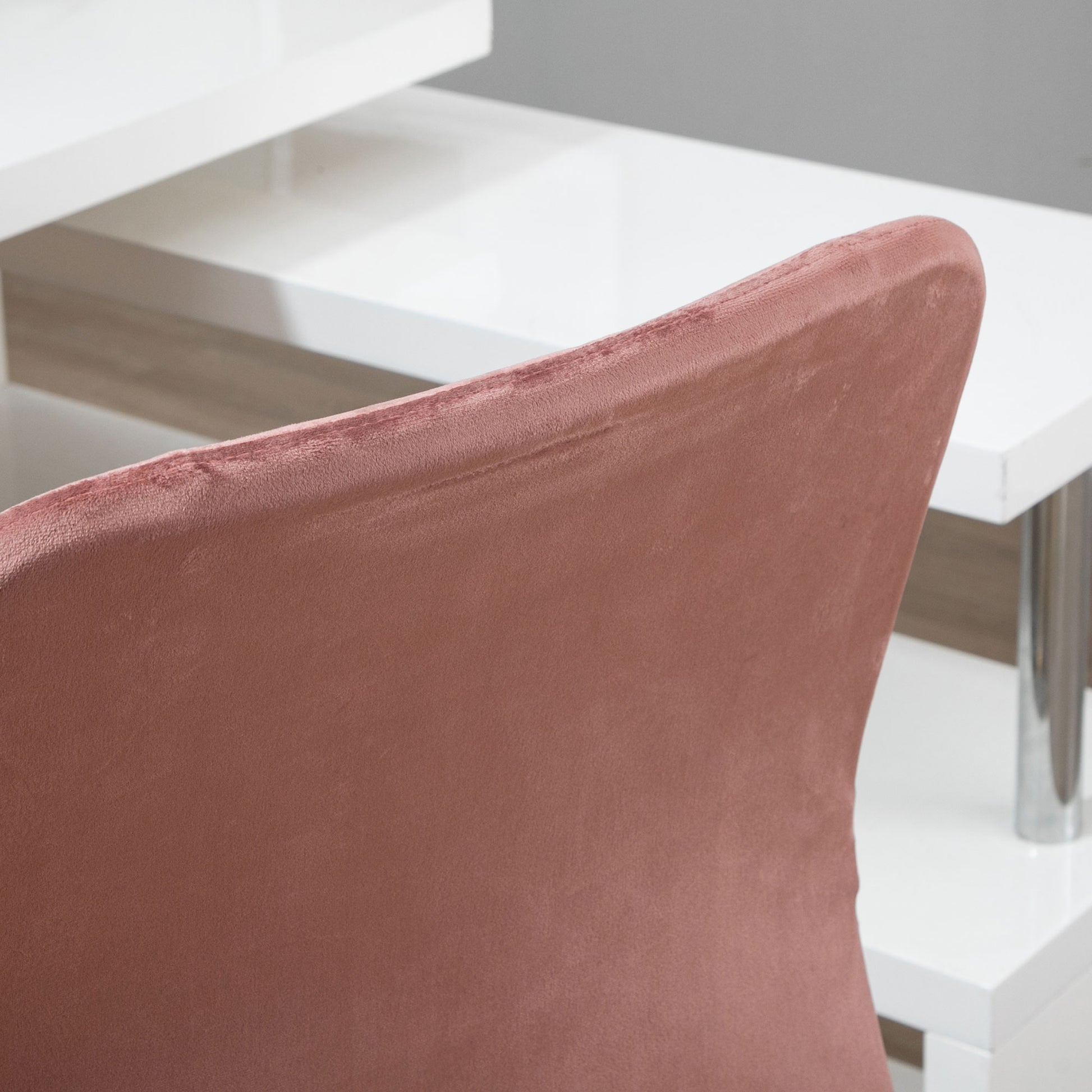 Contemporary Design Office Chair Swivel 360° Ergonomic Curved Backrest Adjustable Height Velvet Upholstery 56 x 60 x 102 cm Pink and Gold