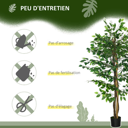 Set of 2 artificial plants artificial trees ficus 1.50m height trunk branches vine lichen leaves highly realistic pot included, indoor, green