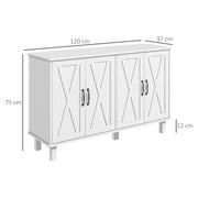 Country Style Low Storage Cabinet Kitchen Buffet 2 Double-Door Cupboards with Adjustable Shelves 120 x 37 x 75 cm - White