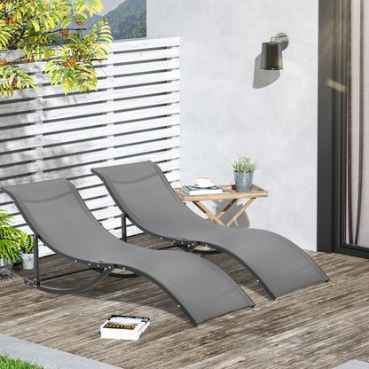 2-Piece Sun Lounger Set Garden Loungers Fabric Lounger Ergonomic Aluminum Texteline Dark Gray 165 x 61 x 63 cm