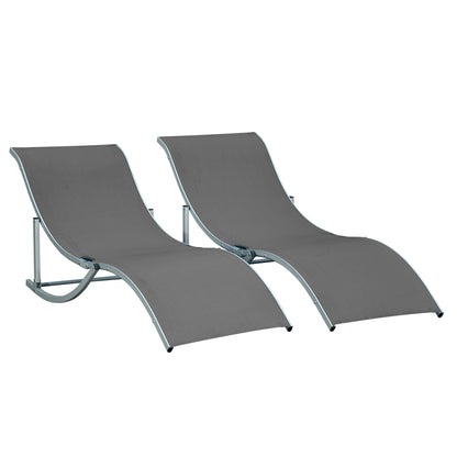 2-Piece Sun Lounger Set Garden Loungers Fabric Lounger Ergonomic Aluminum Texteline Dark Gray 165 x 61 x 63 cm